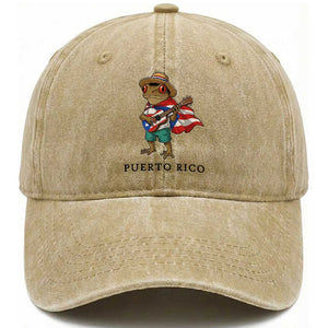 Coqui Frog Puerto Rico Washed Cotton Baseball Cap Boricua Taino Island Pride
