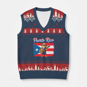 Coqui Frog Puerto Rico Flag V-Neck Knit Sweater Vest Puerto Rican Taino Boricua