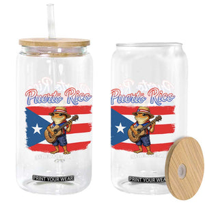 Coqui Frog Puerto Rico Flag Glass Can Puerto Rican Taino Boricua