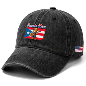 Coqui Frog Puerto Rico Flag Washed Cotton Baseball Cap Puerto Rican Taino Boricua
