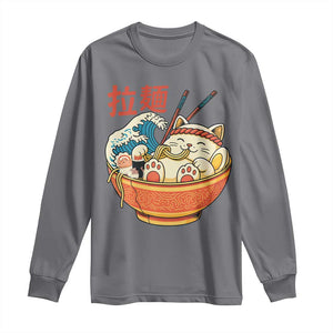 Funny Cat Ramen Long Sleeve Shirt Cute Japanese Sushi Kitty Eating Noodles TS14 Charcoal Print Your Wear