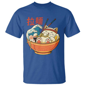 Funny Cat Ramen T Shirt Cute Japanese Sushi Kitty Eating Noodles TS14 Royal Blue Print Your Wear