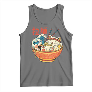 Funny Cat Ramen Tank Top Cute Japanese Sushi Kitty Eating Noodles TS14 Black Heather Print Your Wear
