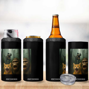 Cat Bigfoot Selfie With Dinosaur 4 in 1 Can Cooler Tumbler Funny Surprised Scared Sasquatch Cat TS14 Print Your Wear