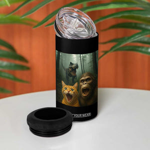 Cat Bigfoot Selfie With Dinosaur 4 in 1 Can Cooler Tumbler Funny Surprised Scared Sasquatch Cat TS14 Print Your Wear