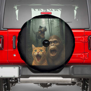 Cat Bigfoot Selfie With Dinosaur Spare Tire Cover Funny Surprised Scared Sasquatch Cat TS14 Black Print Your Wear