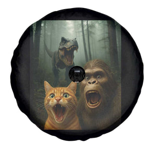 Cat Bigfoot Selfie With Dinosaur Spare Tire Cover Funny Surprised Scared Sasquatch Cat TS14 Print Your Wear
