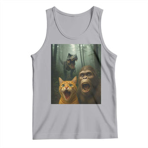 Cat Bigfoot Selfie With Dinosaur Tank Top Funny Surprised Scared Sasquatch Cat TS14 Athletic Heather Print Your Wear