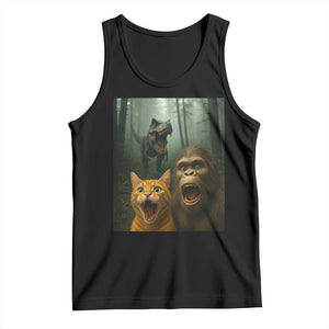 Cat Bigfoot Selfie With Dinosaur Tank Top Funny Surprised Scared Sasquatch Cat TS14 Black Print Your Wear