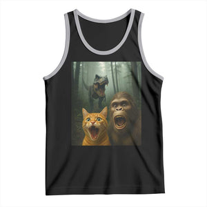 Cat Bigfoot Selfie With Dinosaur Tank Top Funny Surprised Scared Sasquatch Cat TS14 Black Athletic Heather Print Your Wear