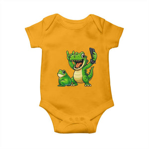 Funny Dinosaur Frog Selfie Baby Onesie Rock On Hand TS14 Gold Print Your Wear