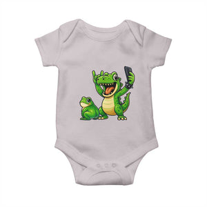 Funny Dinosaur Frog Selfie Baby Onesie Rock On Hand TS14 Ice Gray Print Your Wear