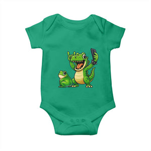 Funny Dinosaur Frog Selfie Baby Onesie Rock On Hand TS14 Irish Green Print Your Wear