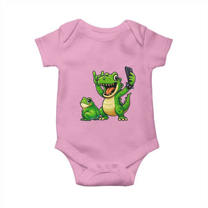 Funny Dinosaur Frog Selfie Baby Onesie Rock On Hand TS14 Light Pink Print Your Wear
