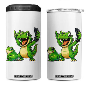 Funny Dinosaur Frog Selfie 4 in 1 Can Cooler Tumbler Rock On Hand TS14 One Size: 16 oz White Print Your Wear