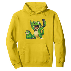 Funny Dinosaur Frog Selfie Hoodie Rock On Hand TS14 Daisy Print Your Wear