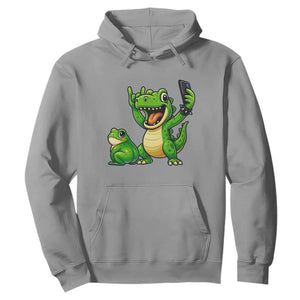 Funny Dinosaur Frog Selfie Hoodie Rock On Hand TS14 Sport Gray Print Your Wear