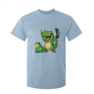 Funny Dinosaur Frog Selfie T Shirt For Kid Rock On Hand TS14 Light Blue Print Your Wear