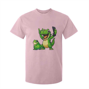 Funny Dinosaur Frog Selfie T Shirt For Kid Rock On Hand TS14 Light Pink Print Your Wear