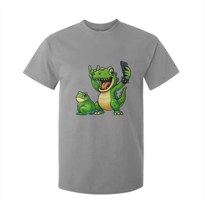Funny Dinosaur Frog Selfie T Shirt For Kid Rock On Hand TS14 Sport Gray Print Your Wear