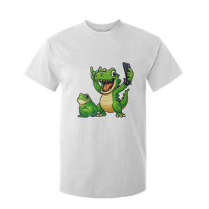 Funny Dinosaur Frog Selfie T Shirt For Kid Rock On Hand TS14 White Print Your Wear