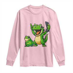 Funny Dinosaur Frog Selfie Long Sleeve Shirt Rock On Hand TS14 Light Pink Print Your Wear