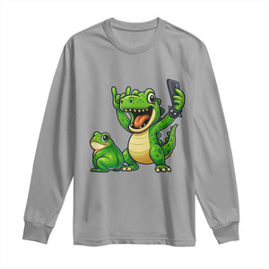 Funny Dinosaur Frog Selfie Long Sleeve Shirt Rock On Hand TS14 Sport Gray Print Your Wear