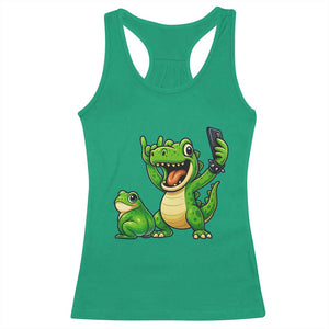 Funny Dinosaur Frog Selfie Racerback Tank Top Rock On Hand TS14 Irish Green Print Your Wear