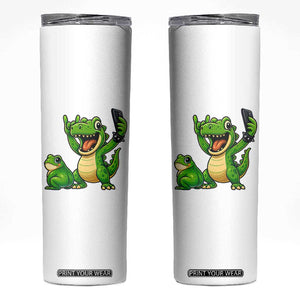 Funny Dinosaur Frog Selfie Skinny Tumbler Rock On Hand TS14 White Print Your Wear