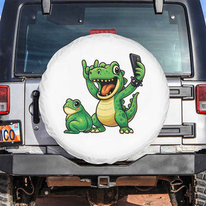 Funny Dinosaur Frog Selfie Spare Tire Cover Rock On Hand TS14 No hole White Print Your Wear