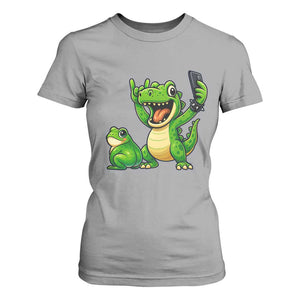 Funny Dinosaur Frog Selfie T Shirt For Women Rock On Hand TS14 Sport Gray Print Your Wear