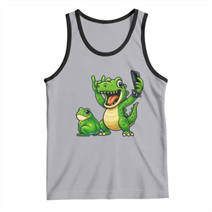 Funny Dinosaur Frog Selfie Tank Top Rock On Hand TS14 Athletic Heather Black Print Your Wear