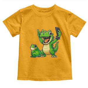 Funny Dinosaur Frog Selfie Toddler T Shirt Rock On Hand TS14 Gold Print Your Wear