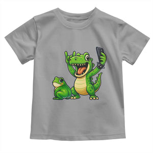 Funny Dinosaur Frog Selfie Toddler T Shirt Rock On Hand TS14 Sport Gray Print Your Wear