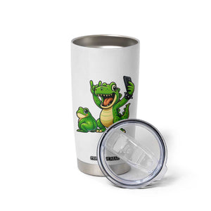 Funny Dinosaur Frog Selfie Tumbler Cup Rock On Hand TS14 Print Your Wear