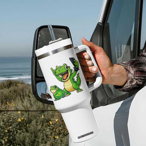 Funny Dinosaur Frog Selfie Tumbler With Handle Rock On Hand TS14 Print Your Wear