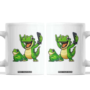 Funny Dinosaur Frog Selfie Coffee Mug Rock On Hand TS14 White Print Your Wear