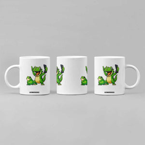Funny Dinosaur Frog Selfie Coffee Mug Rock On Hand TS14 Print Your Wear
