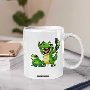 Funny Dinosaur Frog Selfie Coffee Mug Rock On Hand TS14 Print Your Wear
