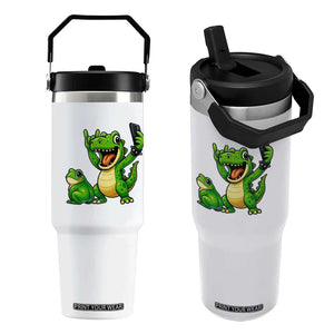 Funny Dinosaur Frog Selfie Flip Straw Tumbler Rock On Hand TS14 One Size: 30 oz White Print Your Wear