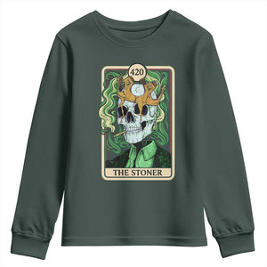 Skeleton Smokes Youth Sweatshirt The Stoner Weed Lover Cannabis 420 TS14 Dark Forest Green Print Your Wear