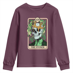 Skeleton Smokes Youth Sweatshirt The Stoner Weed Lover Cannabis 420 TS14 Maroon Print Your Wear