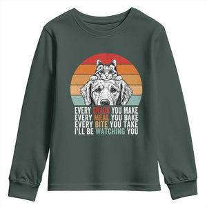 Every Snack You Make Youth Sweatshirt Funny Dog Cat Lovers TS14 Dark Forest Green Print Your Wear