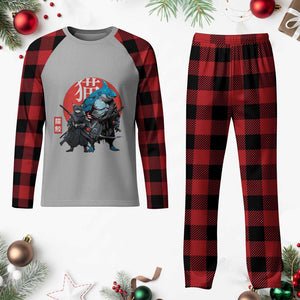 Samurai Cat Shark Plaid Pajama Set Retro Japanese Animal Warrior Art TS14 Buffalo Plaid Print Your Wear