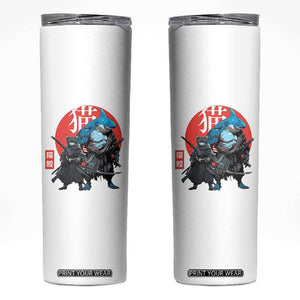 Samurai Cat Shark Skinny Tumbler Retro Japanese Animal Warrior Art TS14 White Print Your Wear