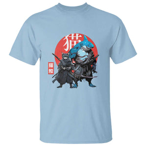 Samurai Cat Shark T Shirt Retro Japanese Animal Warrior Art TS14 Light Blue Print Your Wear
