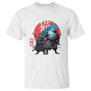 Samurai Cat Shark T Shirt Retro Japanese Animal Warrior Art TS14 White Print Your Wear