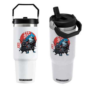 Samurai Cat Shark Flip Straw Tumbler Retro Japanese Animal Warrior Art TS14 One Size: 30 oz White Print Your Wear