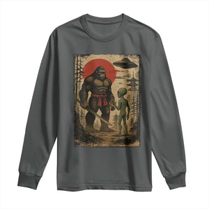 Samurai Bigfoot Japanese UFO Long Sleeve Shirt Sasquatch Ailen Ukiyo-e TS14 Dark Heather Print Your Wear
