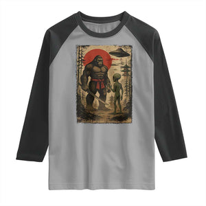 Samurai Bigfoot Japanese UFO Raglan Shirt Sasquatch Ailen Ukiyo-e TS14 Sport Gray Black Print Your Wear